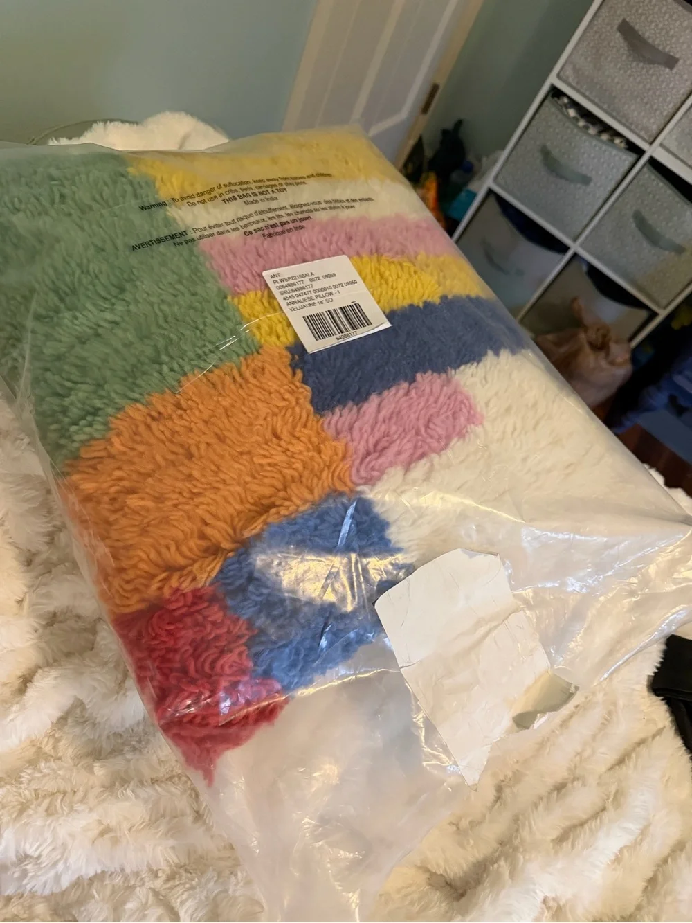 Colorblock Shag Throw Pillow - Multicolor